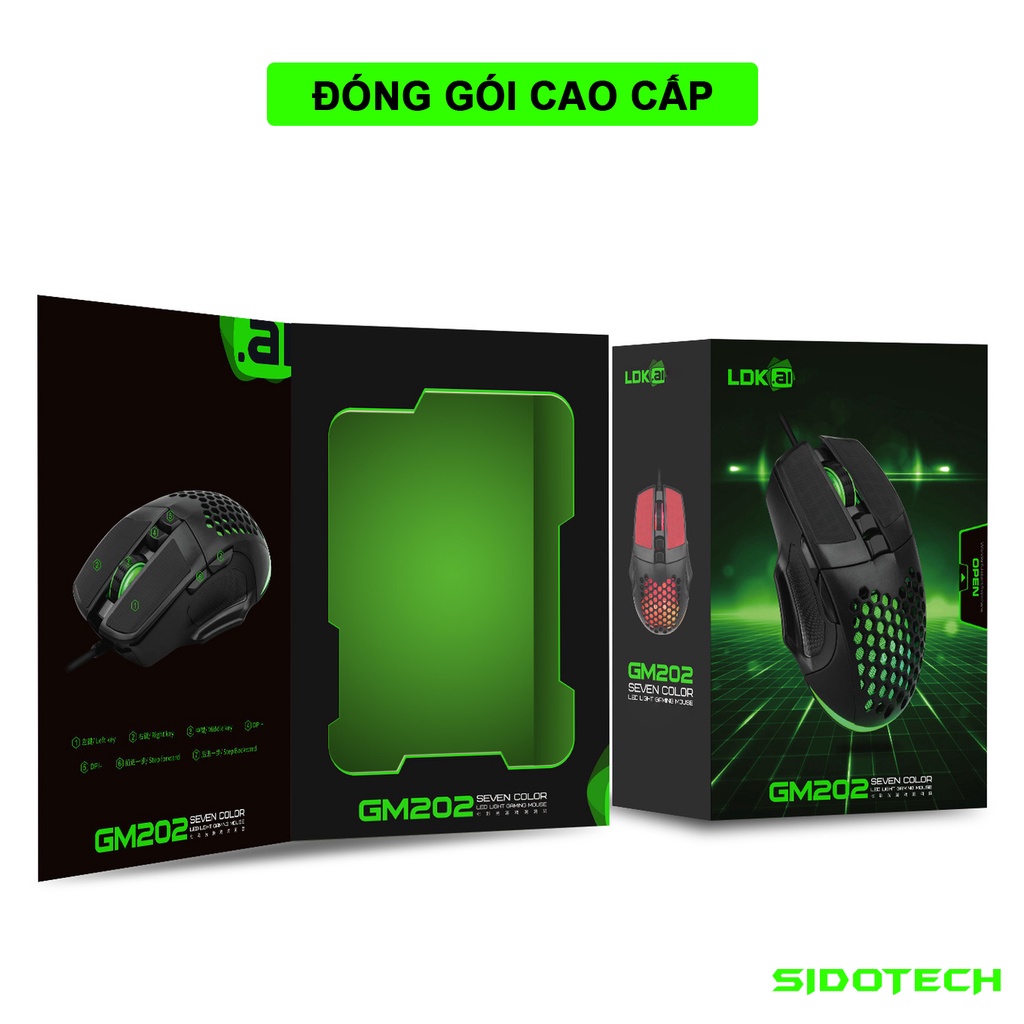 Chuột máy tính gaming có dây SIDOTECH GM202 4 cấp độ điều chỉnh DPI 800-1200-1600-2400 thiết kế dạng lỗ tổ ong