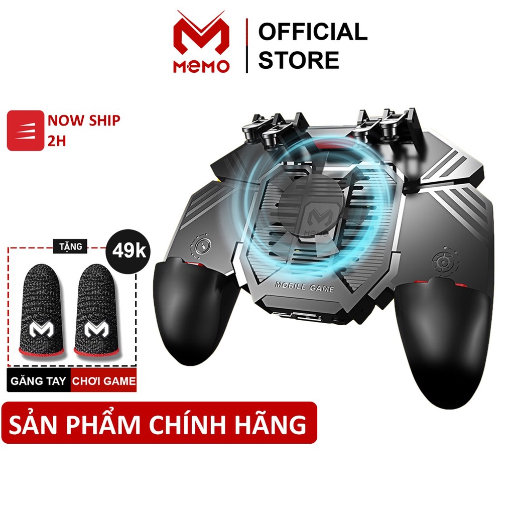 Tay cầm chơi game điện thoại MEMO AK77 kèm quạt tản nhiệt thao tác 6 ngón ghìm tâm dễ dàng - Hàng chính hãng