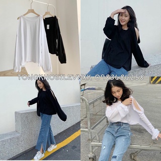 (Sale) ÁO PULL TRƠN XẺ VAI TRẮNG ĐEN BASIC