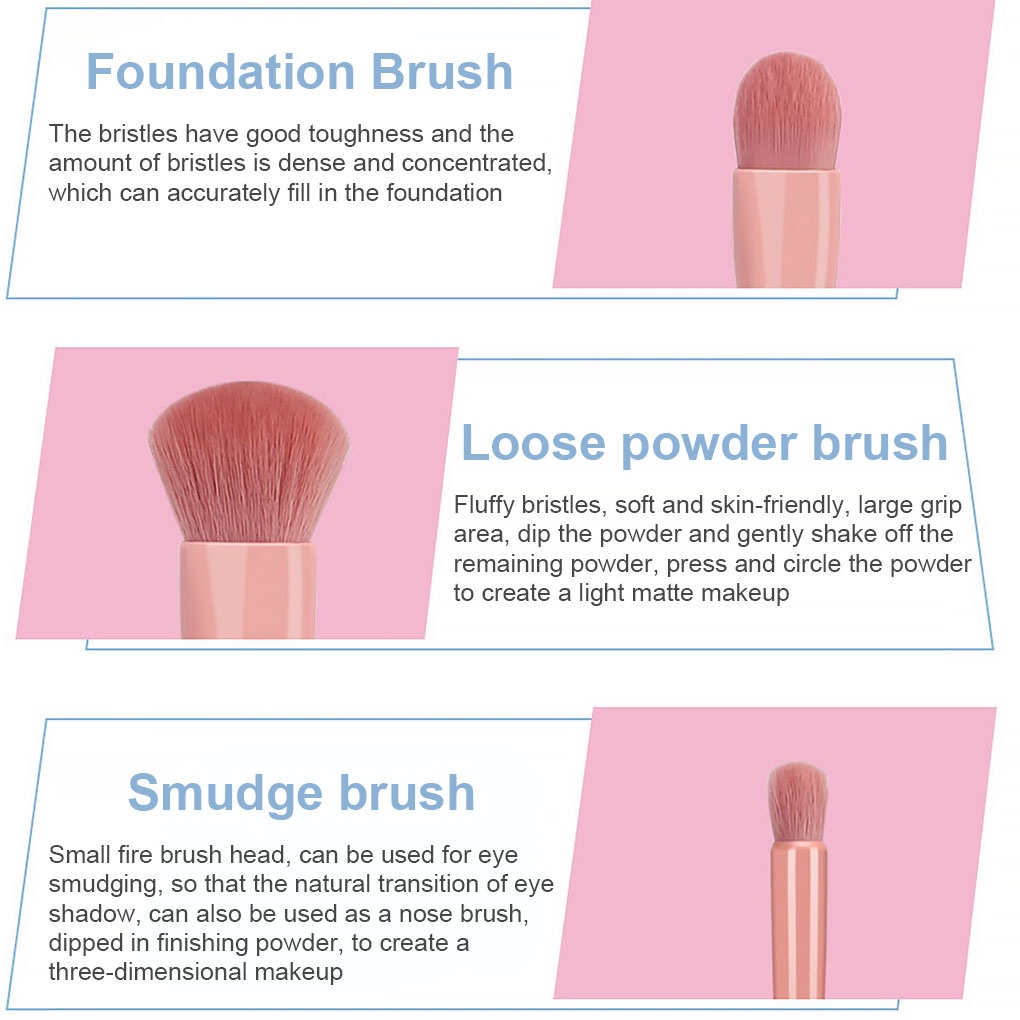 [Hàng mới về] 5 Cọ trang điểm thích hợp người mới bắt đầu sử dụng tay cầm nhựa kèm gương