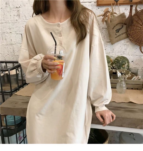 [Sẵn Nude, đen, hồng ] Đầm tay dài ulzzang / đầm suông dài | BigBuy360 - bigbuy360.vn