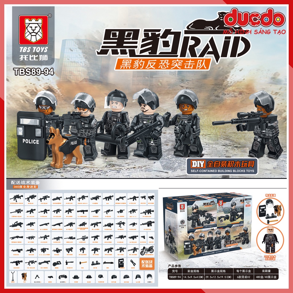 Biệt đội 6 lính cảnh sát SWAT báo đen - Đồ chơi Lắp ghép Xếp hình Mini Minifigures Army TBS 89-94 Mô hình