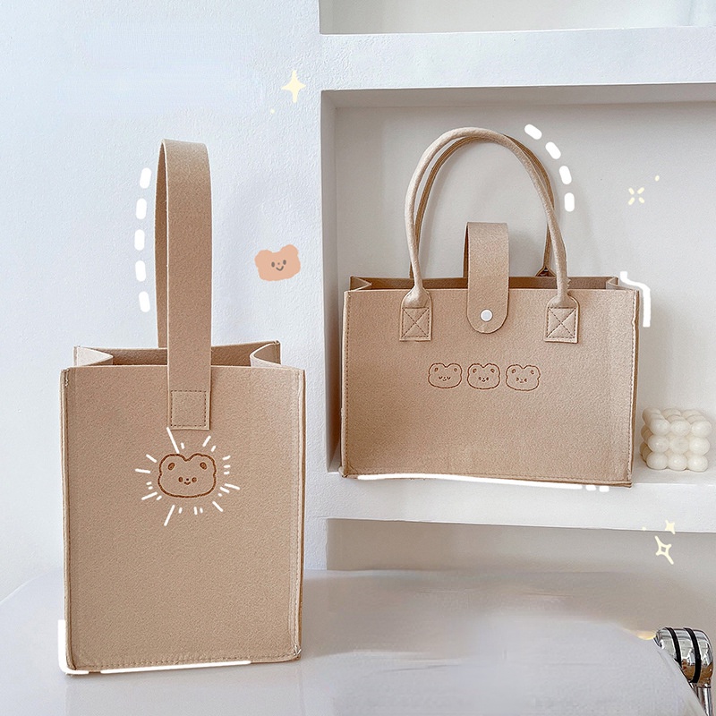 Túi Xách Vải Nỉ Cỡ Lớn Đa Năng In Hình Gấu Dễ Thương