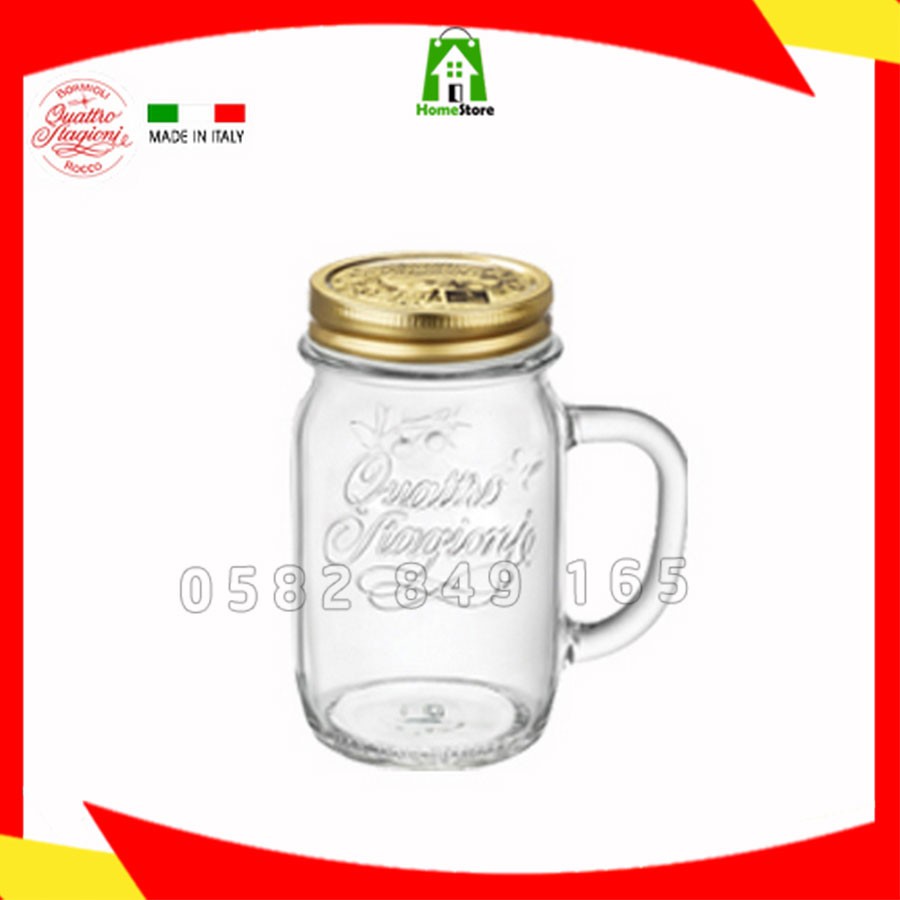 Hũ thủy tinh nắp vặn có tay cầm QUATTRO - Bormioli Rocco - 415ml @357768 [NHẬP KHẨU ITALY - CHÍNH HÃNG]