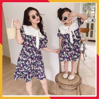 [HÀNG CÓ SẴN] Set Đồ Đôi, Đầm Mẹ Và Bé Họa Tiết Hoa Tay Phồng Nhiều Size
