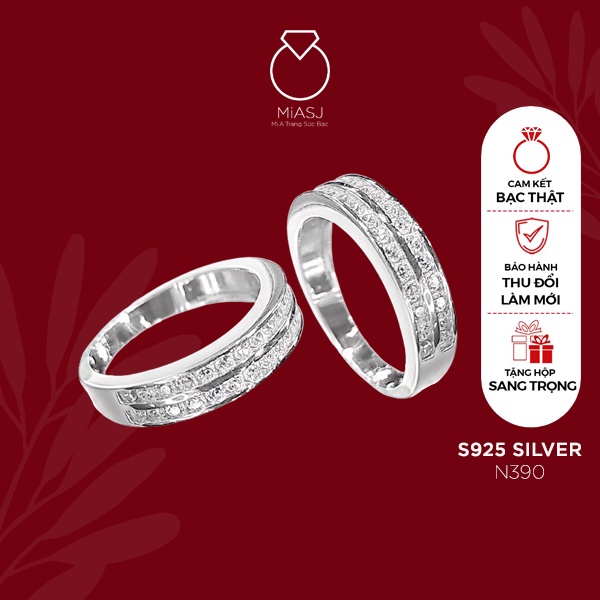 Nhẫn nữ Bạc Ý S925 đính đá nhỏ hai hàng MiASJ CZ cao cấp N390 sang trọng