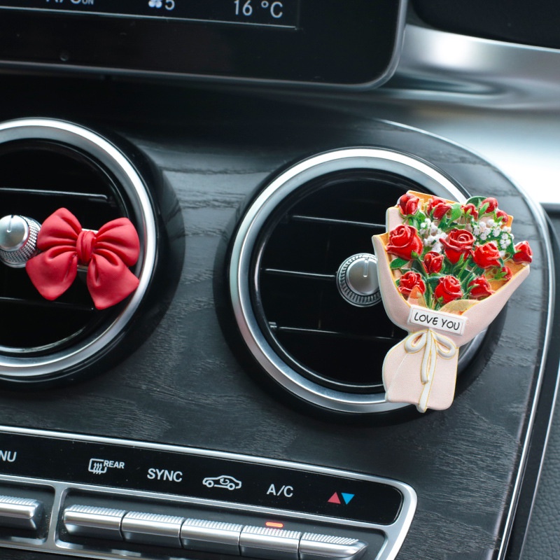 Kẹp Khuếch Tán Nước Hoa Gắn Điều Hòa Xe Hơi Hình Hoa Hồng / Hoa Hướng Dương Đính Nơ Dễ Thương
