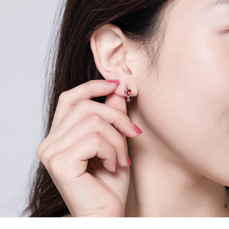 BAMOER Bông Tai BạC 925 ĐíNh Đá HìNh Tim Xinh XắN