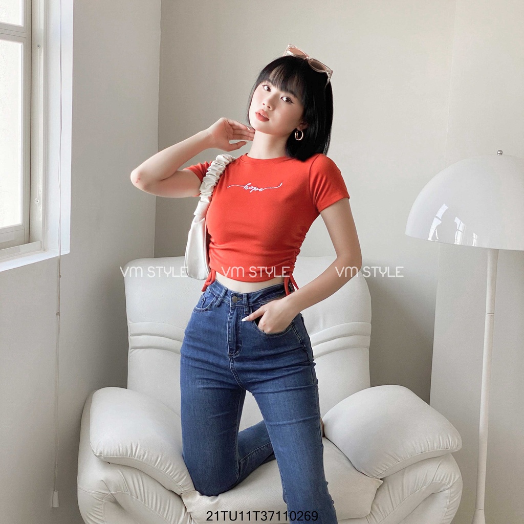 Áo thun tay ngắn VM STYLE rút hai bên in HOPE ulzzang 22ATU03T373101