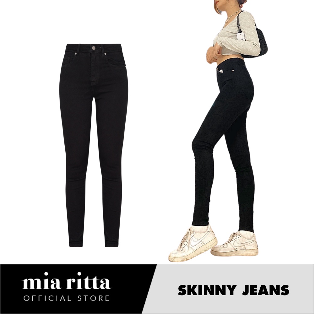 Quần jean nữ Skinny jeans đen lưng cao ống bo siêu co giãn Mia Ritta J316