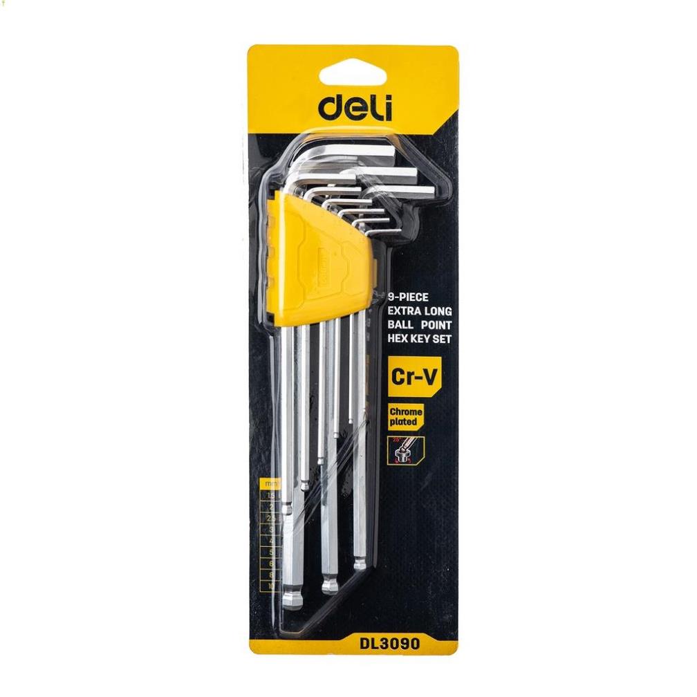 Bộ Lục Giác Chữ L Đầu Bi 9 Chiếc Deli Cao Cấp Chính Hãng - Kích Thước 1,5 - 10mm - Nhỏ Gọn, Tiện Dụng - EDL3090 .