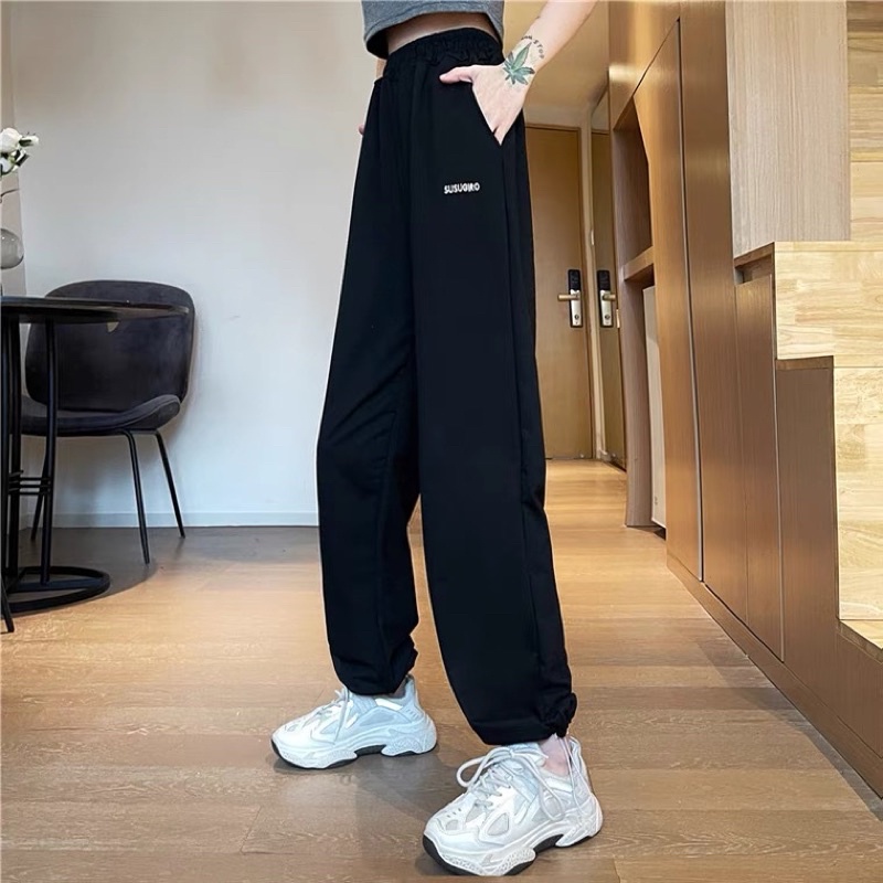 Quần jogger nữ dài ,quần ống rộng cạp chun bo gấu chất thun siêu dày đẹp in chữ