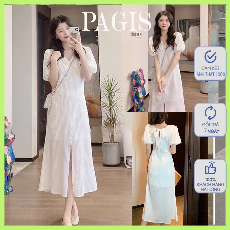 Váy Maxi Dáng Dài Tay Phồng PAGIS, Đầm 2 Lớp Siêu Xinh Dịu Dàng Nữ Tính Có Ảnh Thật