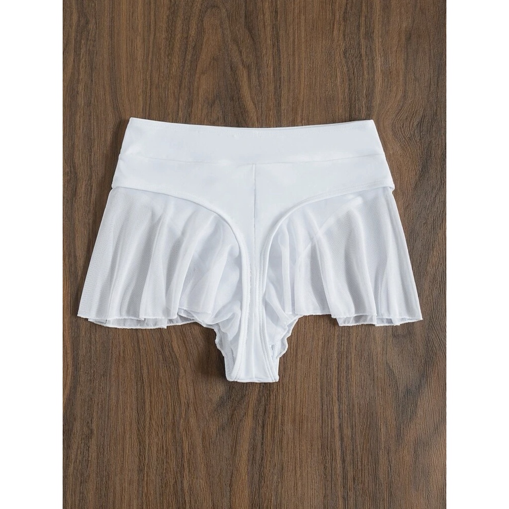 Bộ Đồ Bơi Bikini Phối Bèo Màu Trắng Đen Dành Cho Nữ