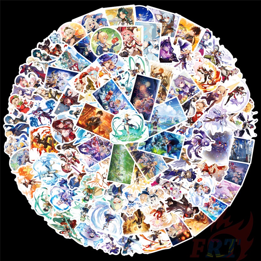 100 Nhãn dán họa tiết game hoạt hình Genshin Impact dòng D mẫu hỗn hợp thời trang chống nước DIY