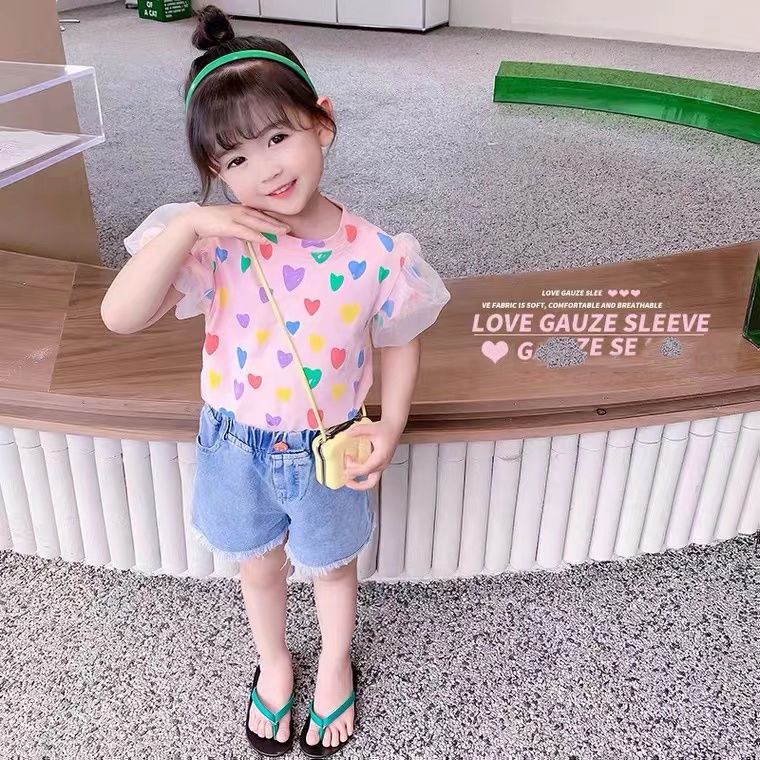 Áo Thun Ngắn Tay Phối Lưới Phong Cách Nhật Hàn Thời Trang Mùa Hè Hàng Mới
