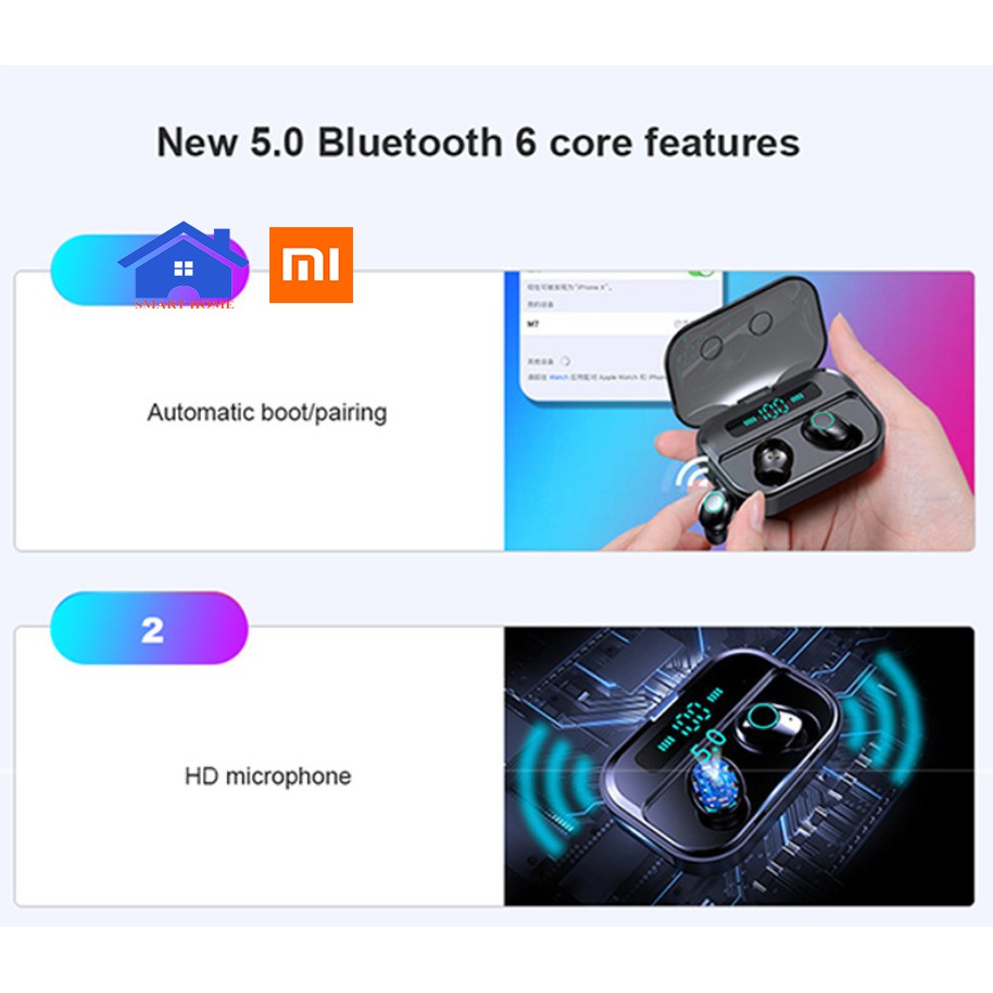 Tai Nghe Bluetooth Cảm ứng M7 -chống nước chuẩn ipx7 - thời gian nghe 90h - Tai nghe không dây M7