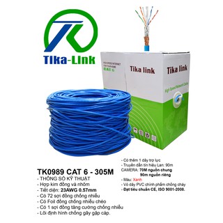 CA007 Thùng Dây mạng cat 6 bootroom 2 lớp bọc bạc chống nhiễu Tika-link 0989 full 305m