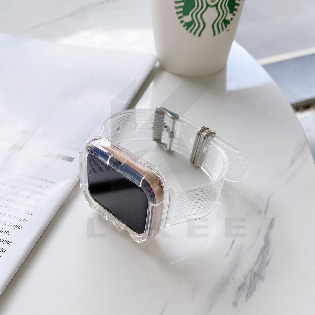 Dây đeo đồng hồ thể thao rõ ràng mới nhất cho Apple Watch Strap Band 38mm 40mm 42mm Băng tần 44mm cho iWatch Series SE 6 5 4 3 2 1 Dây đeo silicon giới hạn trong suốt Glacier
