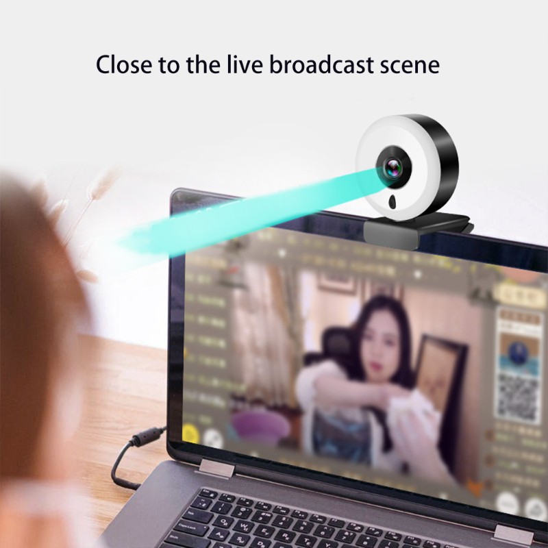 Webcam 1080p có vòng đèn led kèm giá đỡ và micro stereo