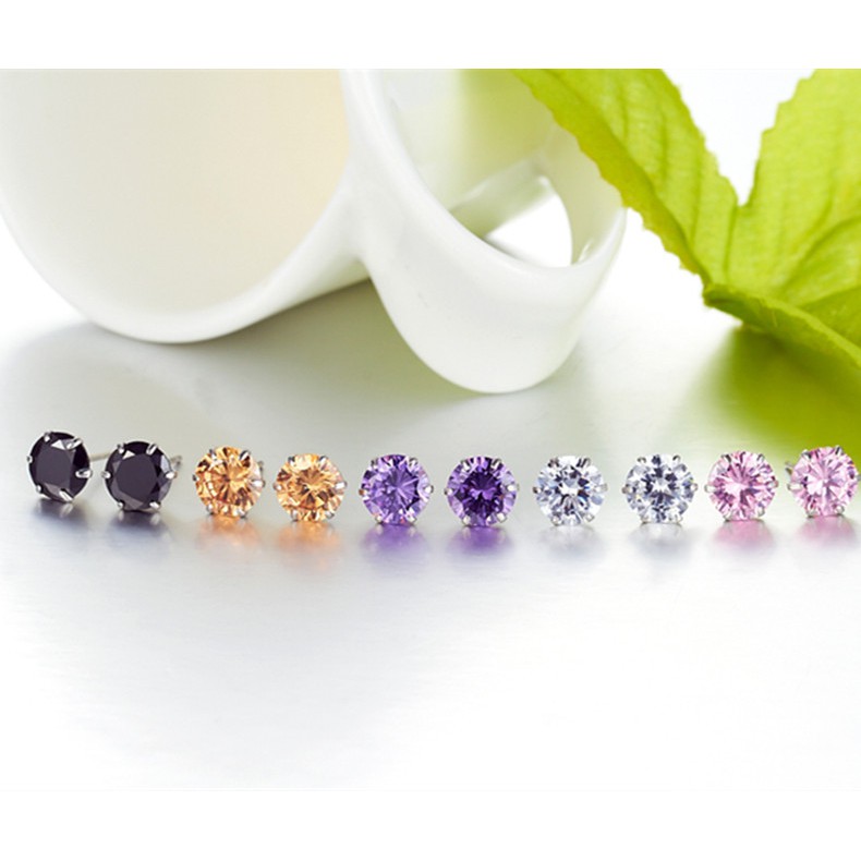 Khuyên tai bạc Ý s925 mặt đá Zircon nhiều màu E0281 - AROCH Jewelry