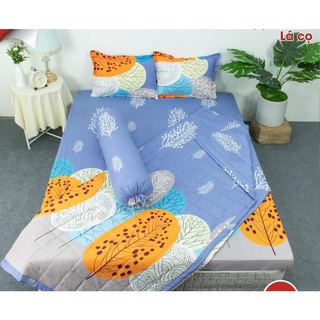 Bộ chăn hè ga gối 1m5x2m kèm vỏ gối ôm set 5 món,vải cotton poly hàn-mẫu lá cọ