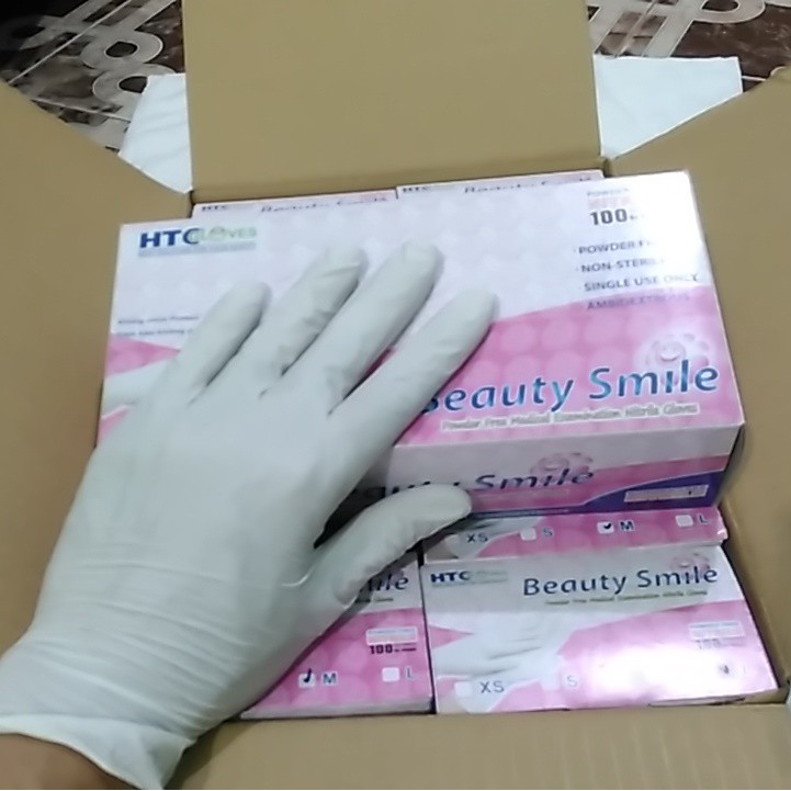 Găng tay nitrile không bột màu trắng HTC Beauty Smile - găng nha khoa 100 chiếc