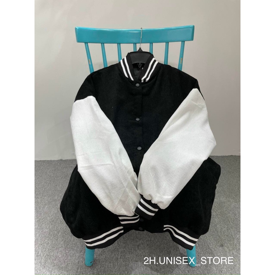 ÁO KHOÁC BOMBER UNISEX NAM NỮ CHẤT NHUNG TĂM  PHỐI 2 MÀU FORM OVERSIZE THỜI TRANG 2H.UNISEX_STORE