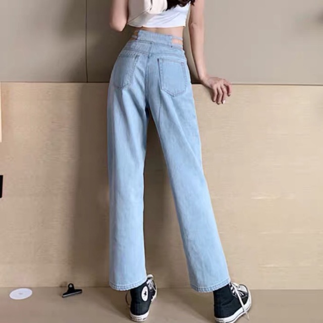 Quần Jeans Ống Suông Xẻ Sọc Eo Tôn Dáng ✨
