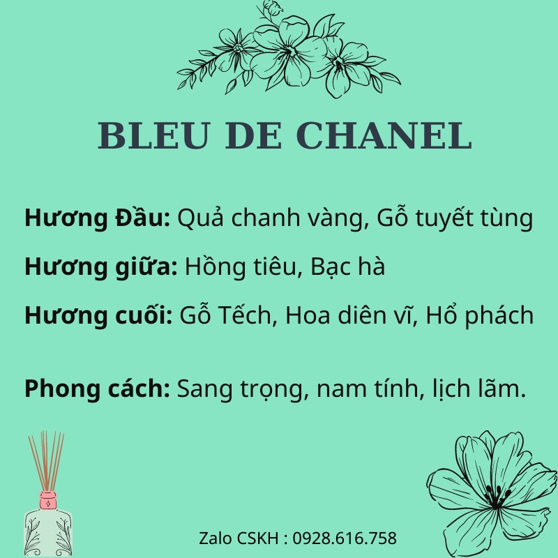 Nước Hoa Nam, Dầu thơm Bleu EDP 100ml Thơm Lâu 12 giờ Hương Thơm Sang Trọng, Quyến Rũ
