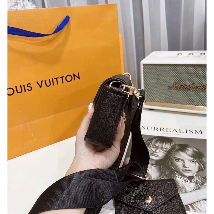 Túi xách nữ, túi đeo chéo, sét đôi túi L.V đen bản vân sần dập vân