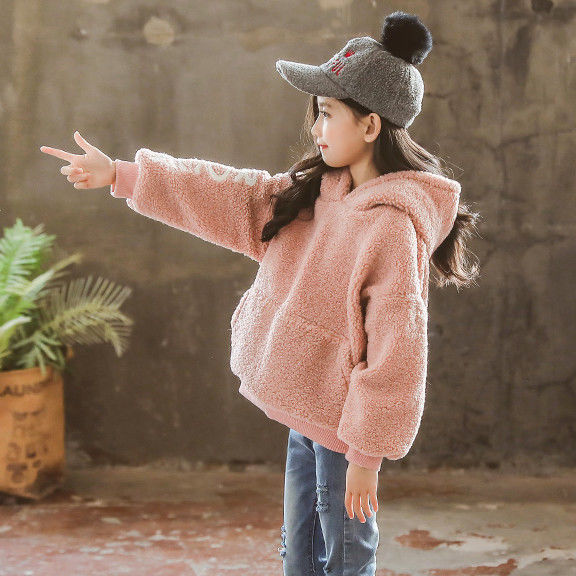 COD Kid's FashionGirl | 5-14 years old Tops Áo Len Trẻ Em Da Cừu Áo Khoác Của Cô Gái Mùa Thu Và Mùa Đông Mới Nhung Ấm Áp