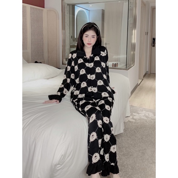 Bộ Pijama Lụa thiết kế cổ sen mặc nhà nữ siêu xinh, Chất lụa mango mềm mịn
