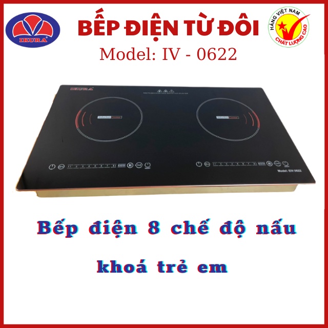 Bếp đôi điện từ IKURA - Bảng điểu chỉnh cảm ứng kiểu trượt - Khoá phím trẻ em - chức năng Boost