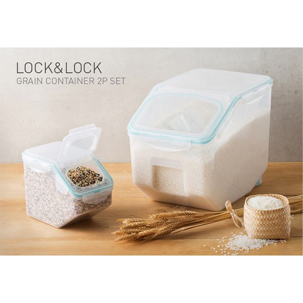 HOT HOT HOT! BỘ 2 THÙNG ĐỰNG GẠO 10KG VÀ 2.5KG CÓ BÁNH XE LOCK&LOCK HPL510MS2