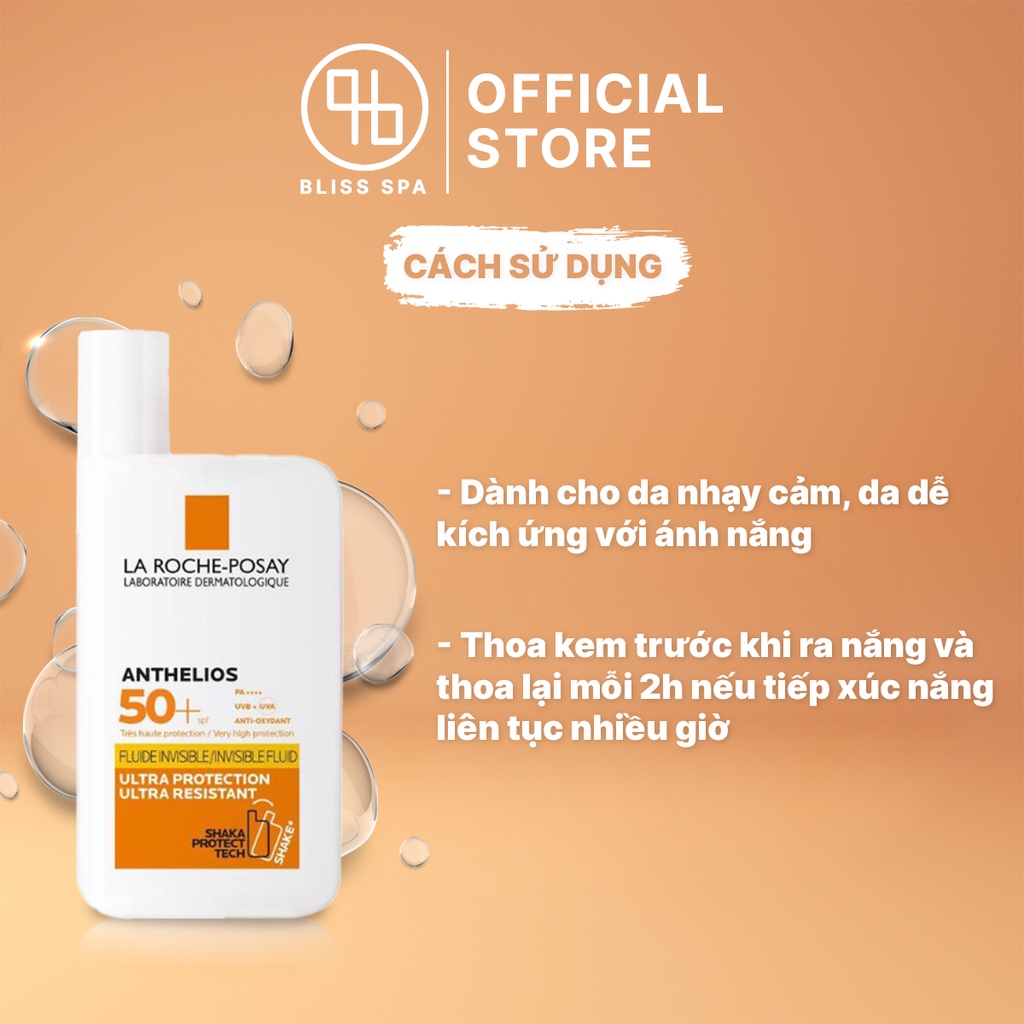 Kem Chống Nắng Trắng Da Anthelios Không Gây Nhờn Dùng Cho Da Mặt Invisible Fluid SPF 50+ 50ml - Bliss Spa