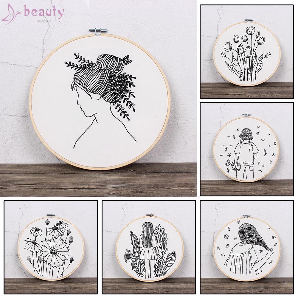 Embroidery Kit Handicraft lovers Adults Lady Wife Handmade Set DIY Sketch Girl Flower For Starter High Quality
