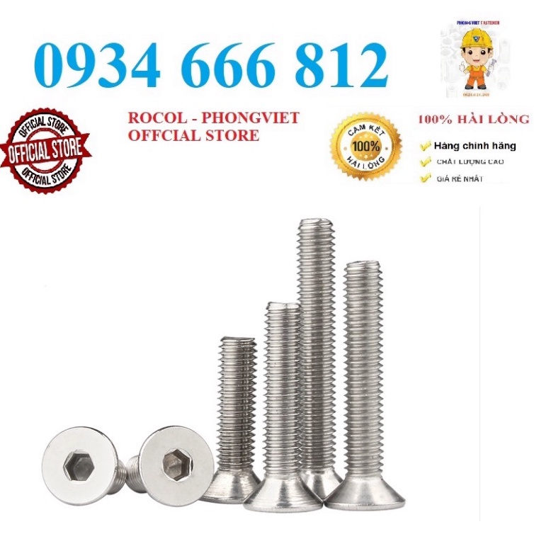 50c bulong lục giác chìm Đầu Bằng INOX 304 M4,M4X8,M4X10,M4X12,M4X16 M4X20, M4X25, M4X30, M4X40