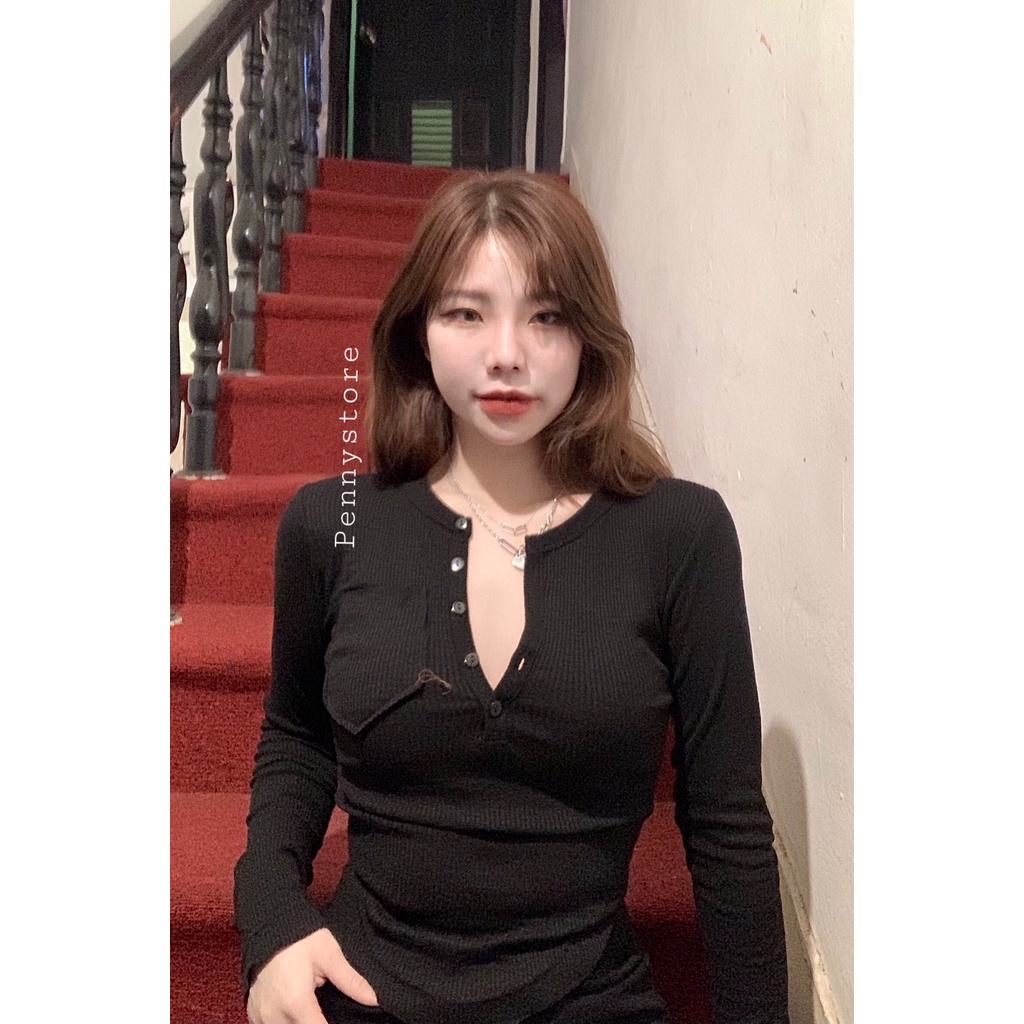 Áo body tay dài, Áo thun vạt chéo, Thun gân tay dài xuất xịn | BigBuy360 - bigbuy360.vn