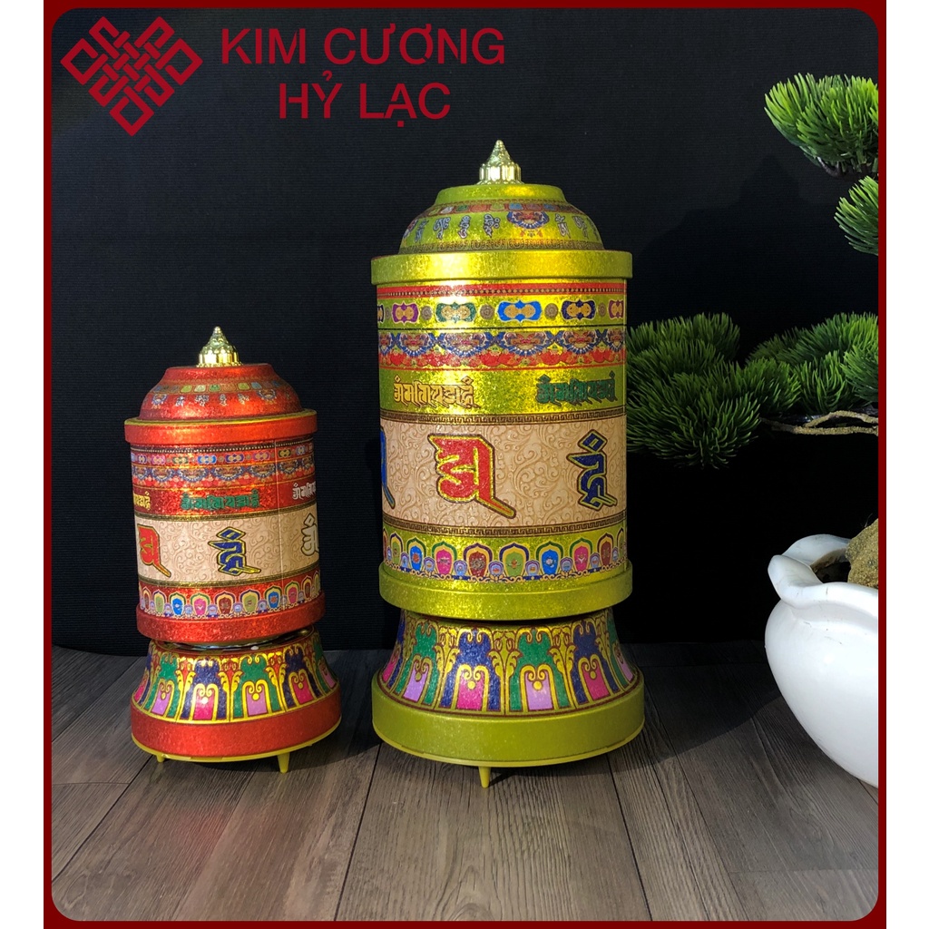 Chuyển Kinh Luân Nhôm Xoay Có Nhạc, Bánh Xe Mani Cầu Nguyện [Kim Cương Hỷ Lạc] 21Cm - 30Cm