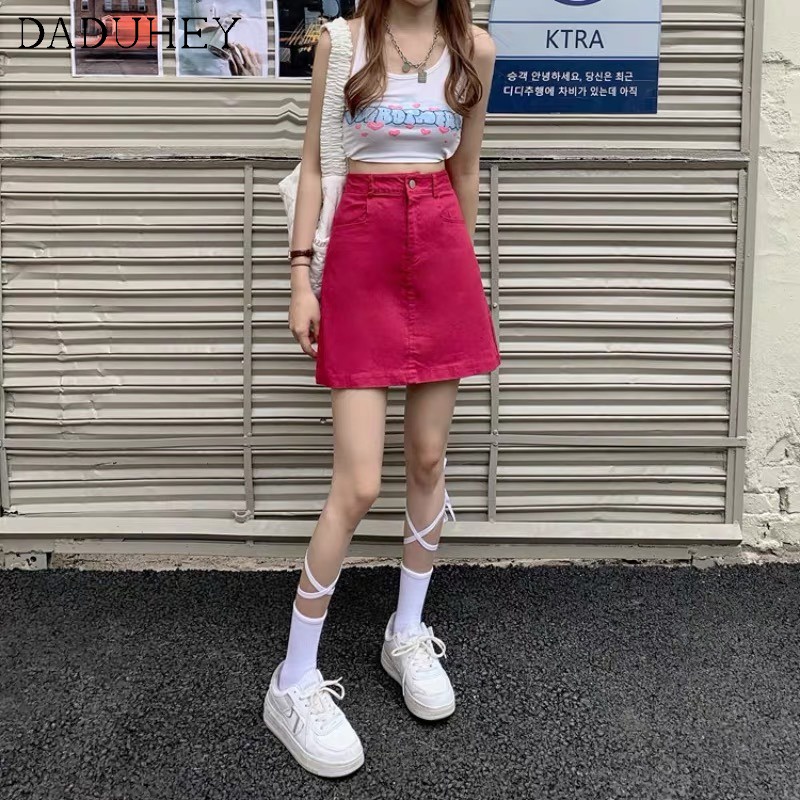 Váy chữ A denim DaDuHey eo cao màu đỏ XS - 2XL mới 2022 cho nữ