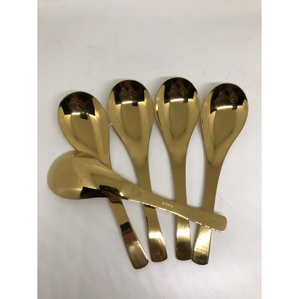 Bộ 3 muỗng sò hoặc súp kiểu Hàn Quốc vàng gold inox 304 cao cấp bóng sáng sang chảnh Hcm