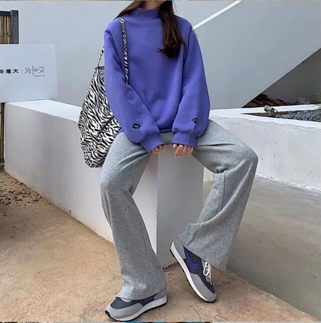 Quần thể thao ống rộng lưng cao màu đơn sắc cá tính thời trang Thu Đông cho nữ