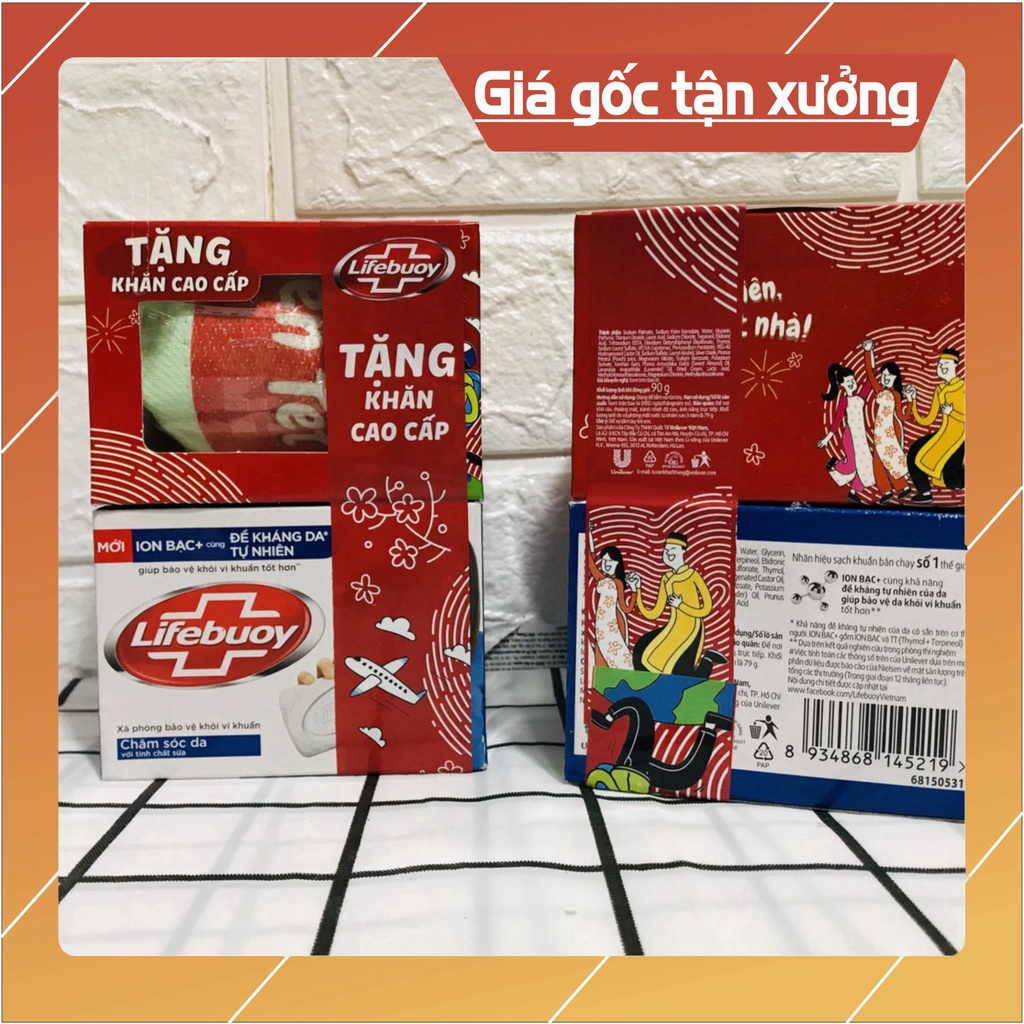 Combo 3 cục Xà bông diệt khuẩn Lifebuoy 90g tặng khăn