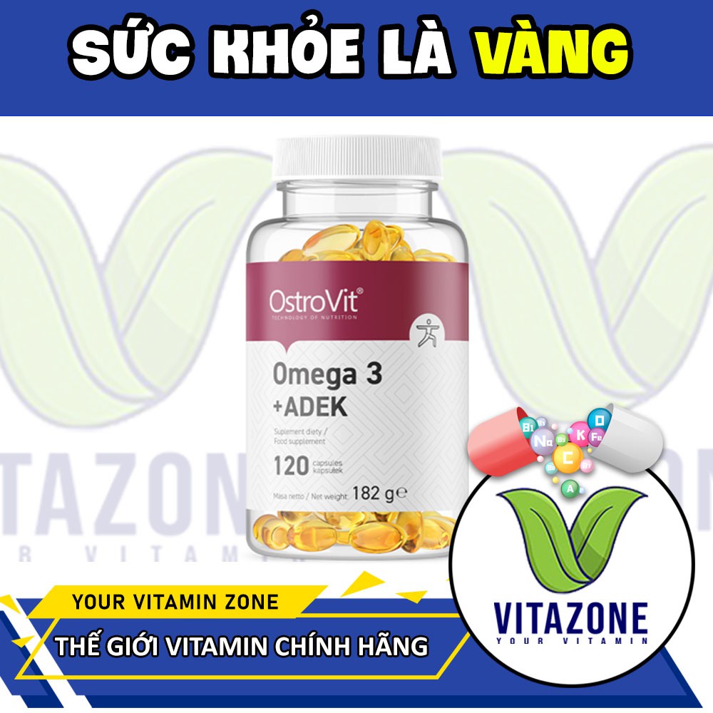 Thực phẩm bổ sung Ostrovit Omega-3 ADEK, Bổ sung dầu cá và 4 vitamin thiết yếu tăng đề kháng, 120 viên
