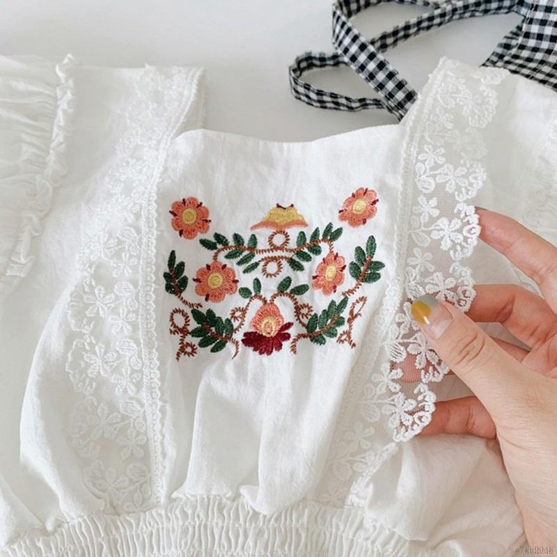 Áo kiểu tay ngắn phối ren phong cách Hàn Quốc thời trang xinh xắn cho bé gái