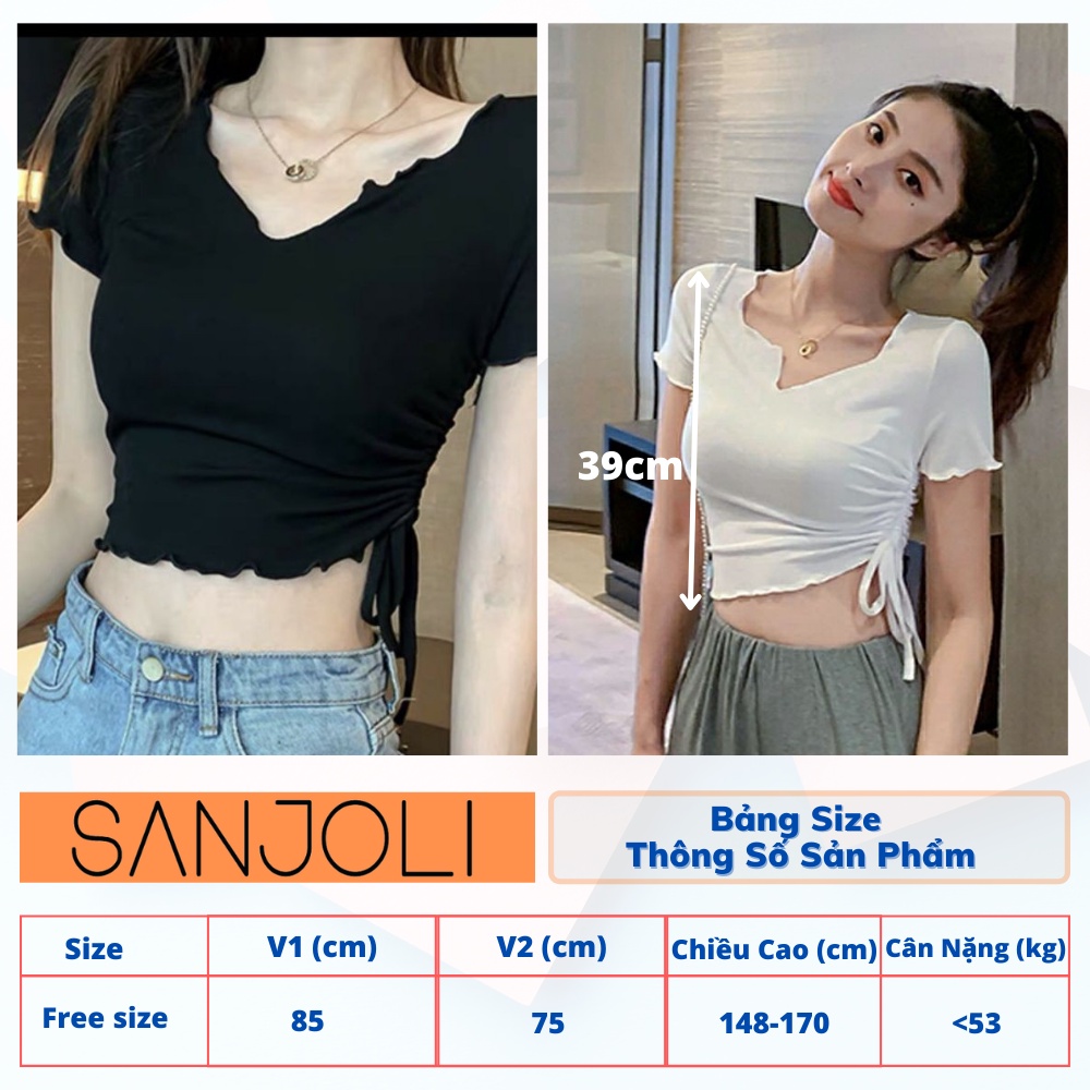 Áo Croptop Ôm Body SANJOLI Áo Kiểu Crt Sexy Nữ Tay Ngắn Cột Dây Đẹp Bánh Bèo Hàn Quốc AO035