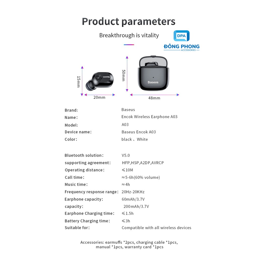 Tai Nghe Bluetooth Baseus Encok Wireless A03 V5.0 Chính Hãng