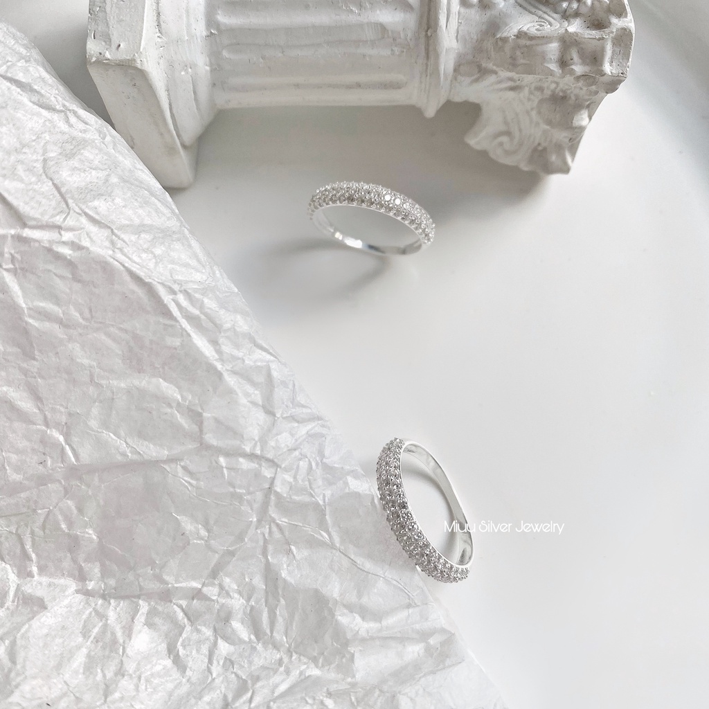 Nhẫn bạc nữ Miuu Silver, nhẫn 3 rải đá lấp lánh Krystal Line Ring