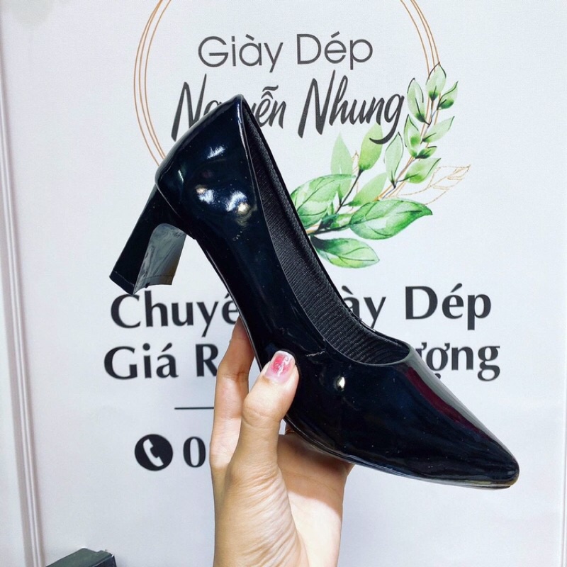 Bán sie giày cao gót công sở da bóng gót dẹt 5p chắc chắn